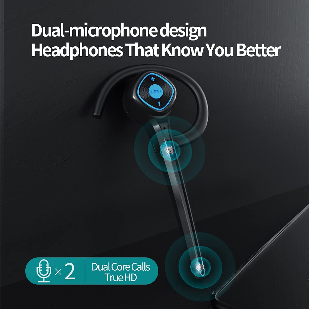 AYI Wireless Bluetooth Earpiece Headphone Dual Noise Cancelling Mic Painless Open-Ear Handsfree Headset Stereo Sound Left/Right Changeable Earhook