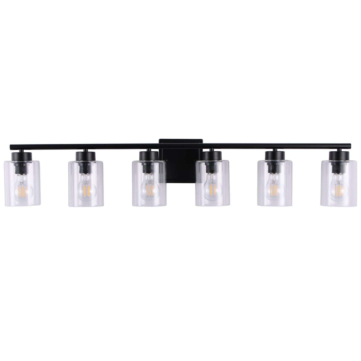 CONUCK 6 Light Bathroom Light Fixtures, 40 Inches Bathroom Lighting Fixtures Over Mirror, Black Vanity Light with Clear Glass Shades