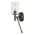 Hinkley Collier 3380BX Single Light Sconce, Decorative Cast Knob, Hinges, and Stem, Cylindrical Clear Seedy Glass Shade, Black Oxide