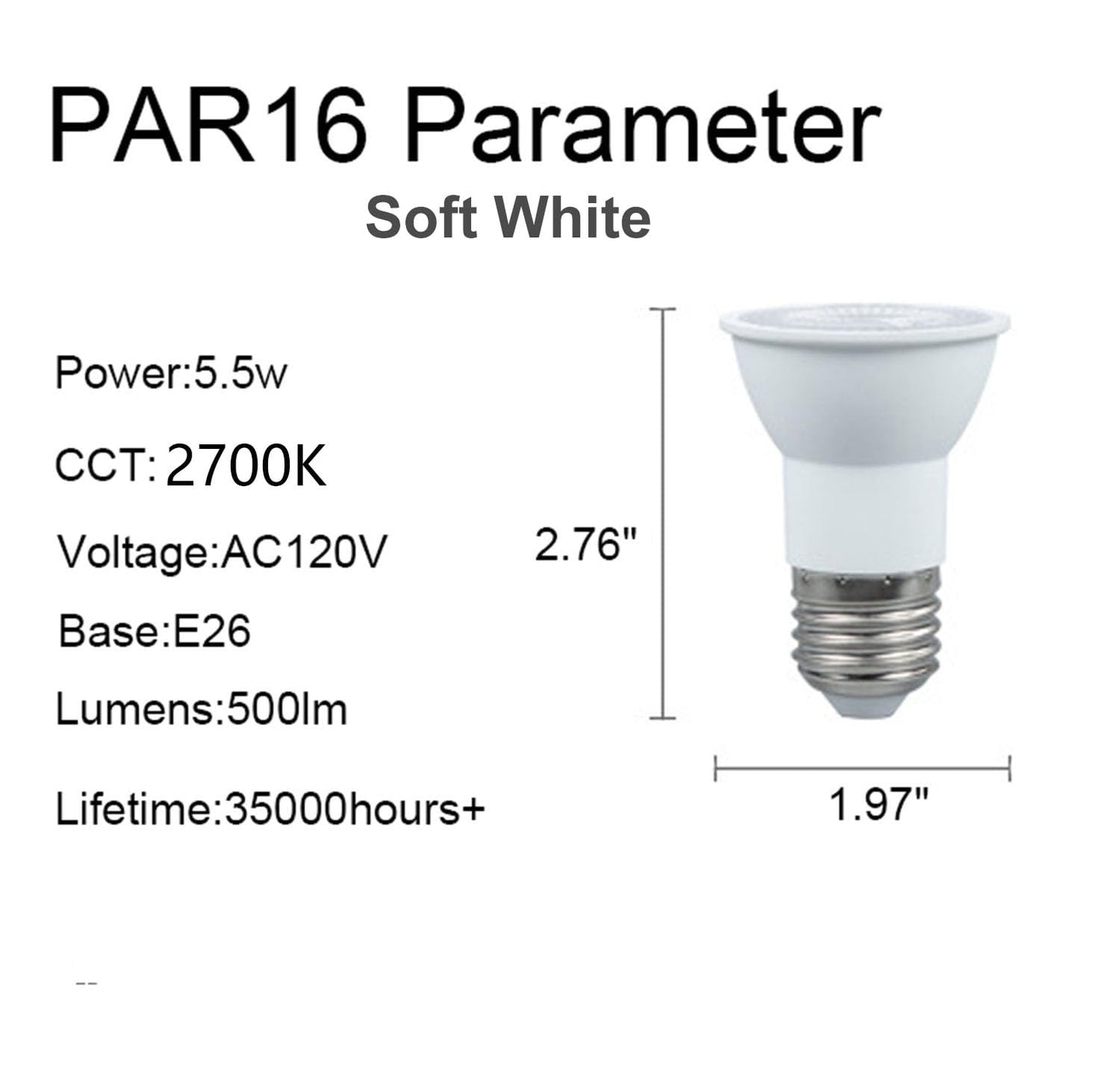4 Pack PAR16 LED Flood Light Bulb 5.5W 50 Watt Equivalent 500 Lumens Dimmable E26 2700K Soft White LED Flood Light Bulbs for Security Led Spotlight