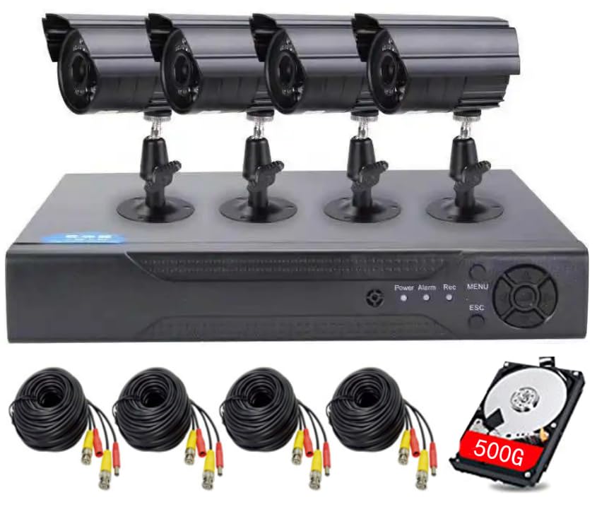 4CH DVR Wired CCTV Security System with 4pcs 1080P Metal Waterproof Surveillance Camera Infrared Night Vision Motion Detection for Indoor Outdoor 24/7