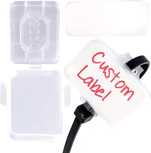 Heavy Duty Zip Tie Labels for Cables and Cords, 50Pk. Durable, Protective Box Attaches to Zip Ties for Cord and Cable Organization. Best Reusable Wire