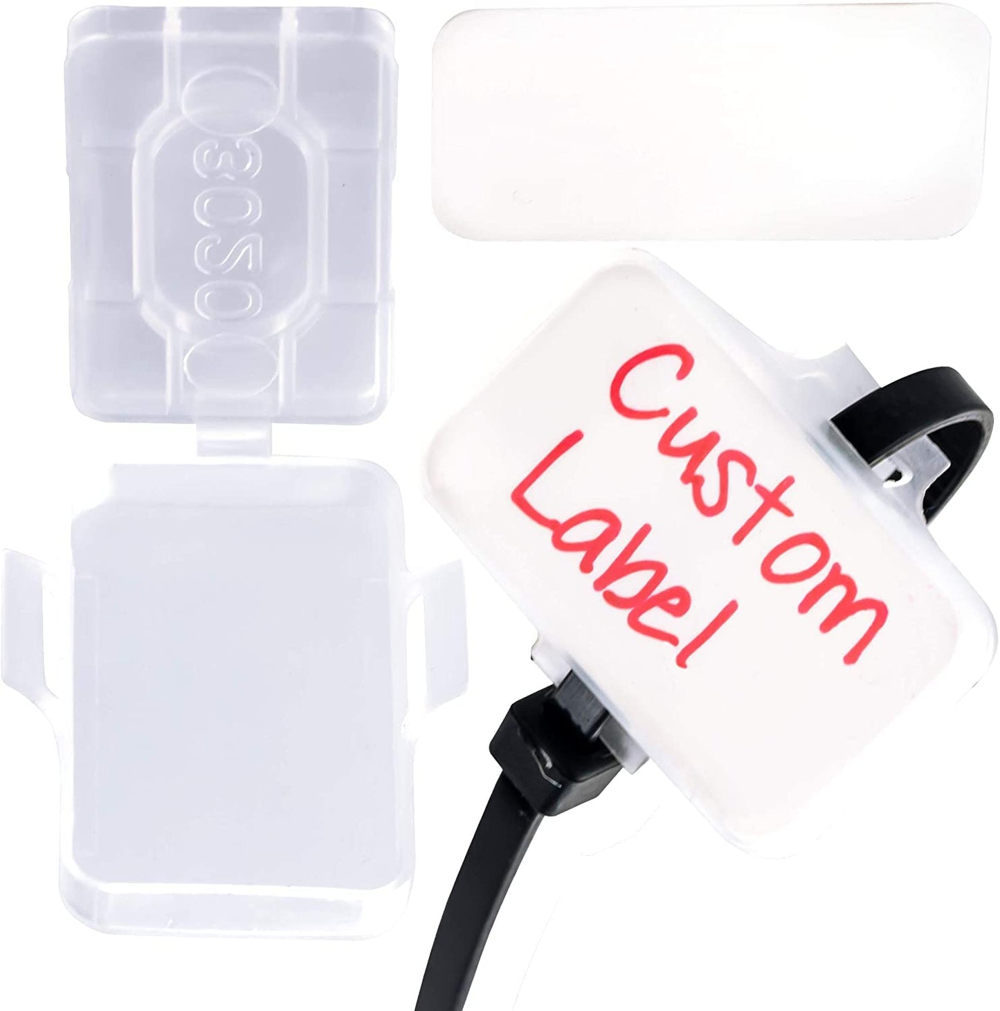 Heavy Duty Zip Tie Labels for Cables and Cords, 50Pk. Durable, Protective Box Attaches to Zip Ties for Cord and Cable Organization. Best Reusable Wire