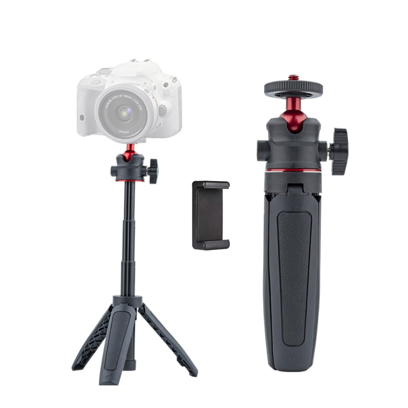 Mini Tripod Selfie Stick 3-in-1 Extension Pole with Phone Clamp - Aluminum Vlogging Stand for Smartphone Action Camera Webcam 1/4” Thread