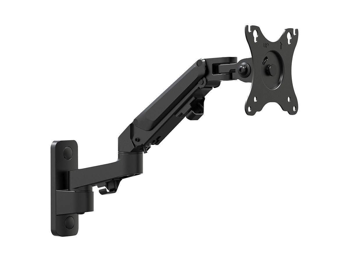 Monoprice Full Motion Wall Mount - for Monitors Up to 27 Inch, Adjustable Gas Spring, 2-Segment, Supports Max Weight 15.4 Pounds, Black - Workstream