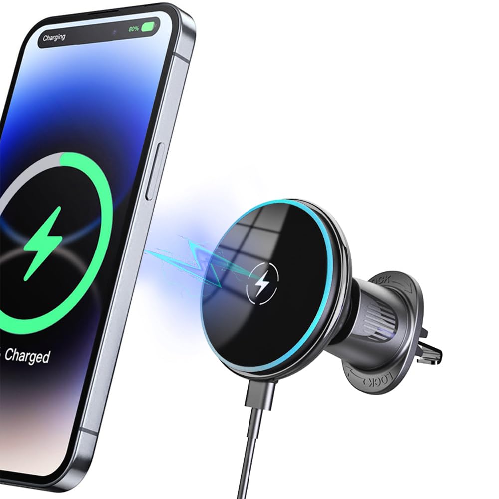 MagSafe Car Mount Charger - 15W Magnetic Wireless Car Charger Vent Dashboard, 360° Rotation Magnetic Phone Holder for Car Charging HandsFree