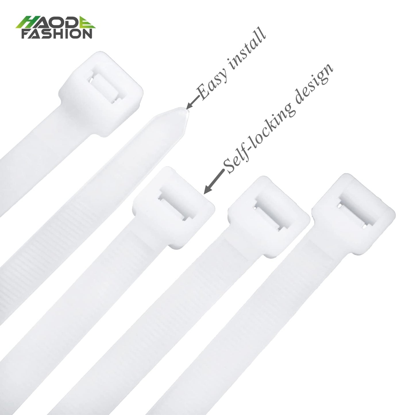 HAODE FASHION White Zip Ties Clear 18 Inch Heavy Duty, Cable Ties 50 Pieces, Long Zip Tie 120 lbs Strength Thick 0.3 inch, Large Plastic Cord Tie