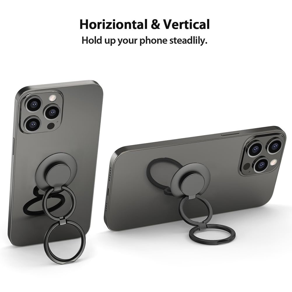 MonIdea Phone Grip, Phone Ring Holder Finger Kickstand, Foldable & Adjustable Metal Cell Phone Rings Gripper Stand Work with Magnetic Car Mount