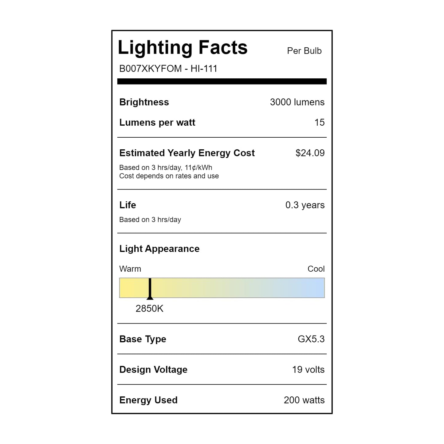 Norman Lamps HI-111 - Volts: 19.7V, Watts: 200W, Type: MR16 Halogen