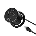 Desktop Power Grommet JSVER Mini Desktop Power Strip Hide Recessed Power Grommet Socket with 2 AC Outlets and 2 USB Charging Ports,Cable for a 3-1/8