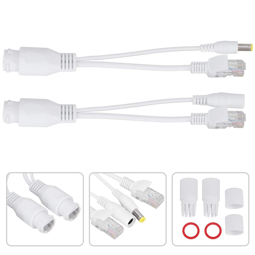12V PoE Compatibility Adapter, Power Over Ethernet Passive POE Adapter Cable Splitter for Surveillance Camera(White)