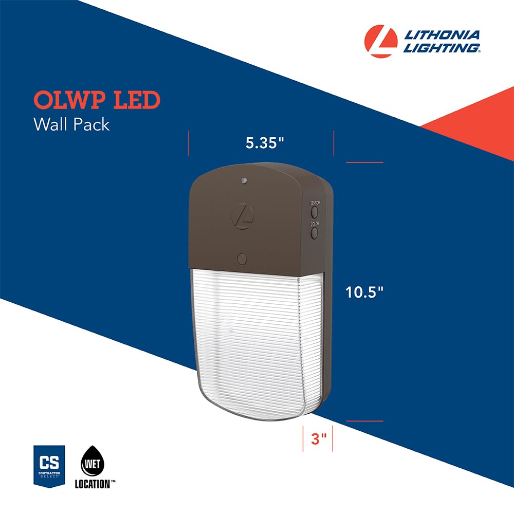 Lithonia Lighting 5.3" Mini LED Wall Pack Outdoor Light Fixture, Outdoor Wall Light with 3-Way Selectable CCT 3000K/4000K/5000K, Dusk to Dawn
