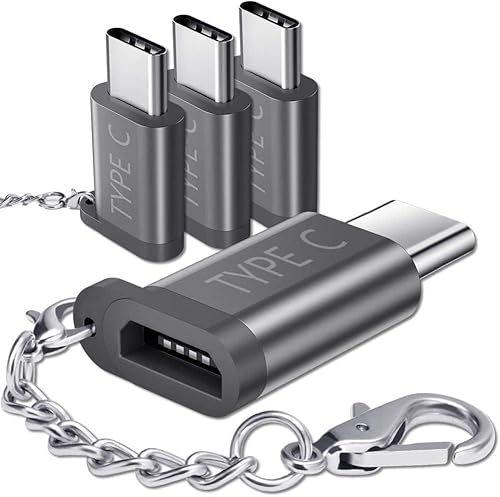 JSAUX Micro USB (Female) to USB C Adapter 4-Pack, Aluminum USB Type C Adapter with Keychain Fast Charging Compatible with Samsung Galaxy S10 S9 S8…