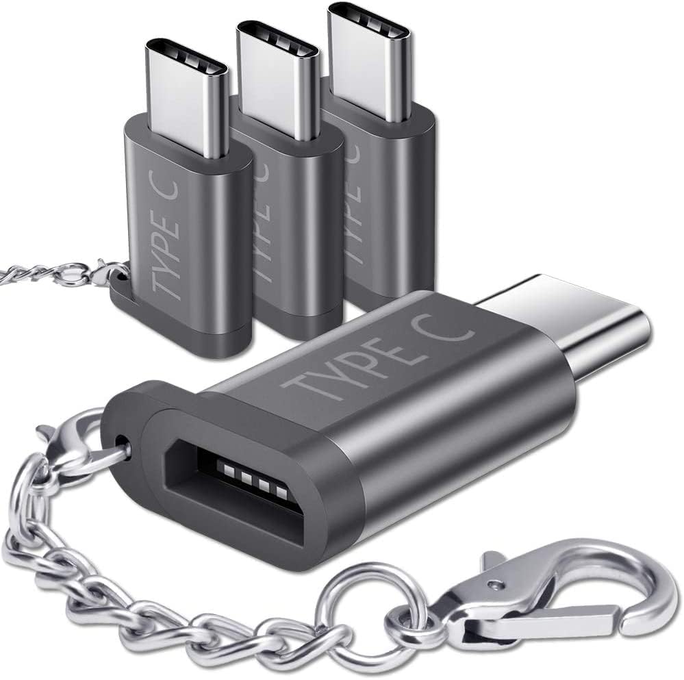 JSAUX Micro USB (Female) to USB C Adapter 4-Pack, Aluminum USB Type C Adapter with Keychain Fast Charging Compatible with Samsung Galaxy S10 S9 S8…