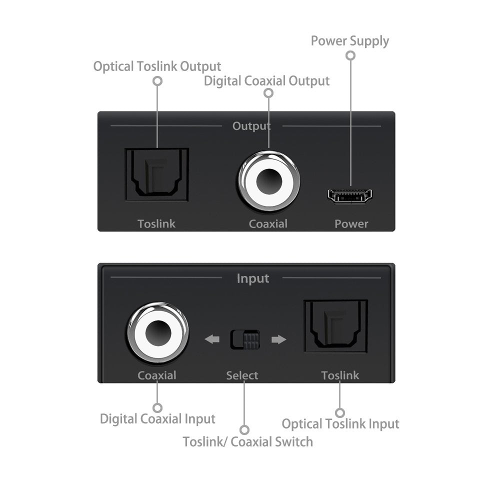 Bi-Directional Coax Digital Audio Adapter - Coax to Optical or Optical to Coaxial Converter