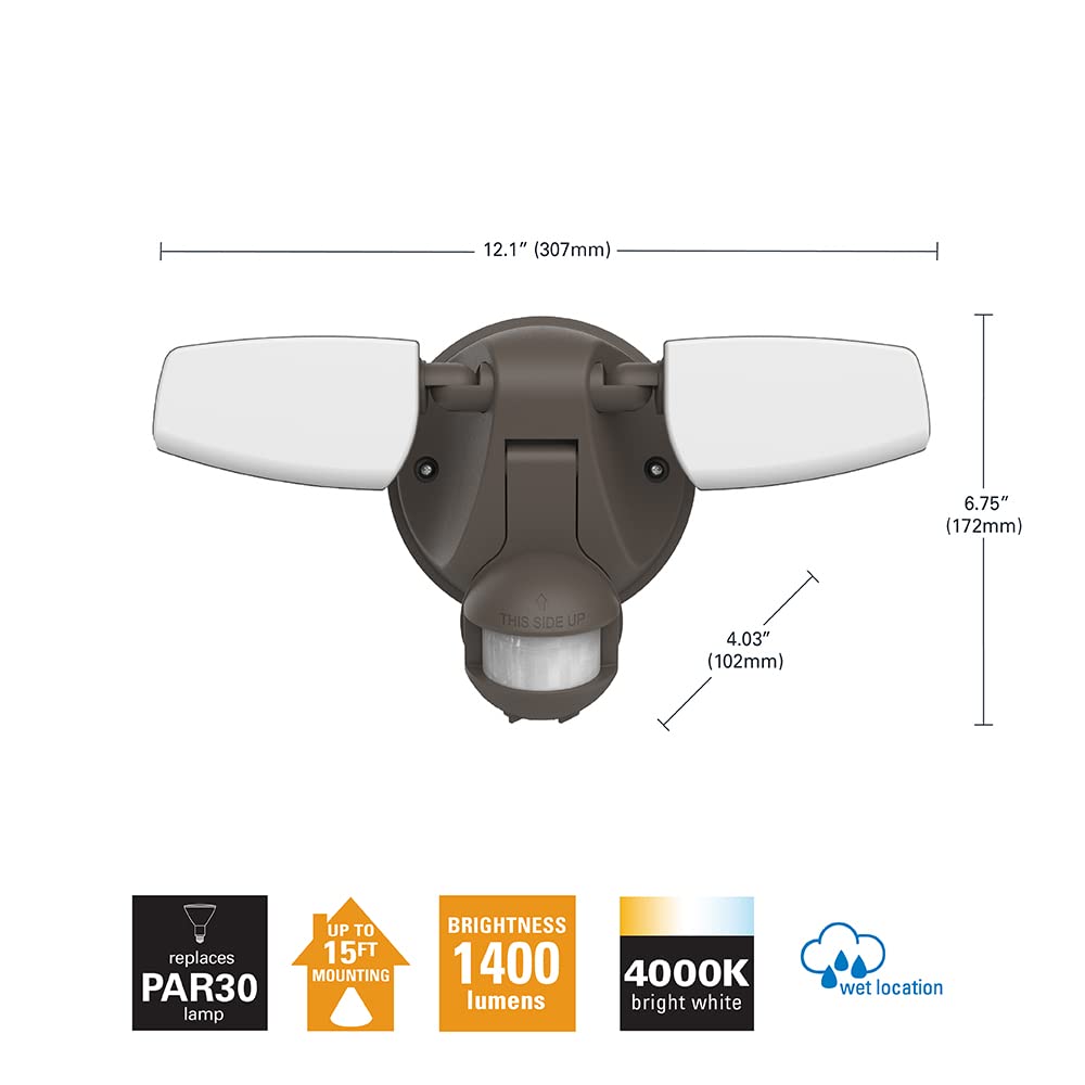 HALO Outdoor LED Flood & Security Light - Motion Activated Dusk to Dawn 1420 Lumens Bronze