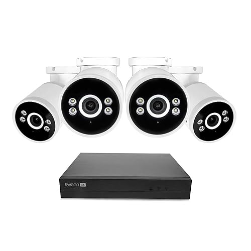 Swann AdvancedX Wired NVR 4K Security Camera System, 8 Channels, 4 PoE Cameras Outdoor, 1TB HDD Storage, Color Night Vision, Smart AI Video