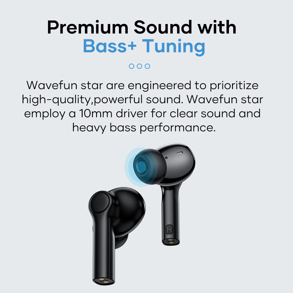 WAVEFUN Star Bluetooth Headphones, Deep Bass Wireless Earbuds with 10mm Driver, AI ENC Noise Cancelling for Clear Call, Bluetooth 5.3, 65ms Low