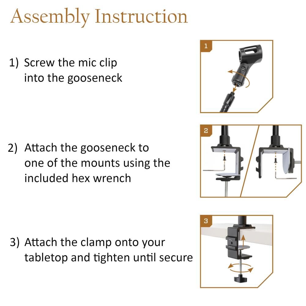 AURAY Microphone Arm Stand Long 20'' Sturdy Gooseneck Mic Stand Adjustable Microphone Arm Stand with Clamp - Flexible Mike Stand Podium Compact Mic