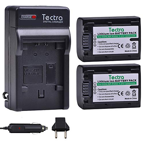 Tectra 2-Pack NP-FV50 Battery and Charger Kit for Sony NP-FV30 NP-FV40 NP-FV50 & Sony FDR-AX53 HDR-CX230 HDR-CX220 CX330 CX380 CX455 CX900 CX430V