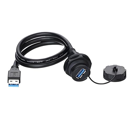 CNLINKO USB 3.0 Connector, Type A Female, Panel Mount Receptacles Socket with 40 inches Cable, Outdoor Waterproof IP67, Data + Power, Industrial
