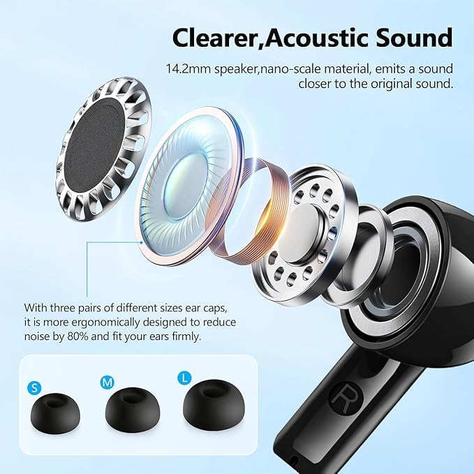 Wireless Earbuds Bluetooth 5.4 Headphones, 2025 Hi-Fi Stereo Bass Ear Buds, 4 ENC Noise Cancelling Mic 48Hrs in-Ear Earphones IPX7 Waterproof Sport