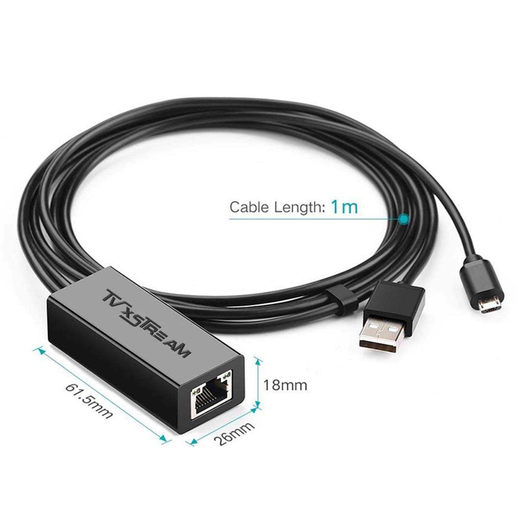 USB Ethernet Adapter (Grey) for Firesticks (Gen 2 and 4K Versions) Chromecast with Micro not Type C Connection, USB to RJ45 Ethernet Adapter USB Power