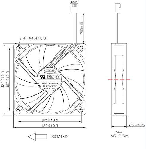 Everflow 120x120x25mm 12V 9-Blade PWM Fan # R121225BU