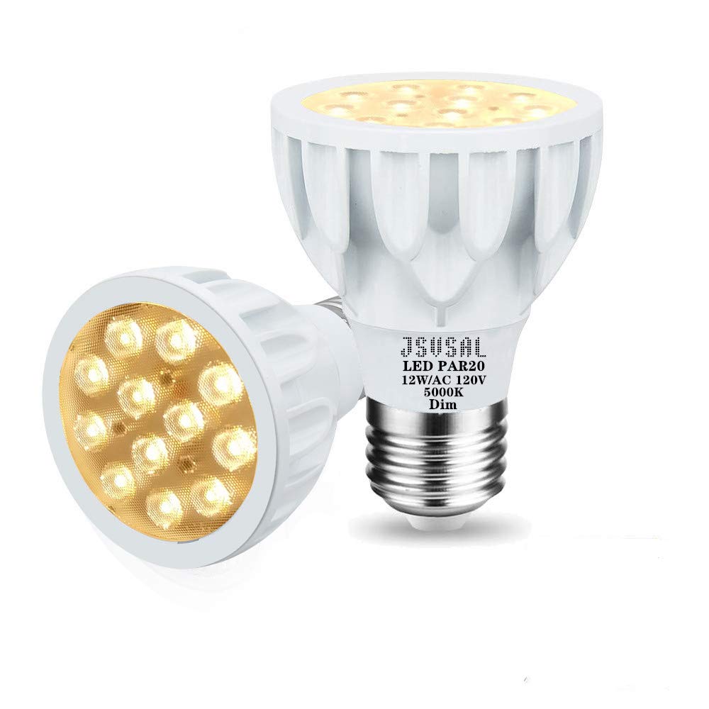 JSVSAL PAR20 LED Bulb,Daylight White 5000K,12W AC 85-265V,Dimmable,2-Pack