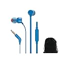 JBL Tune T160, in-Ear Headphones, Pure Bass Sound, 1-Button Remote with Microphone, Tangle-Free Flat Cable, Blue, Includes Carrying Pouch…