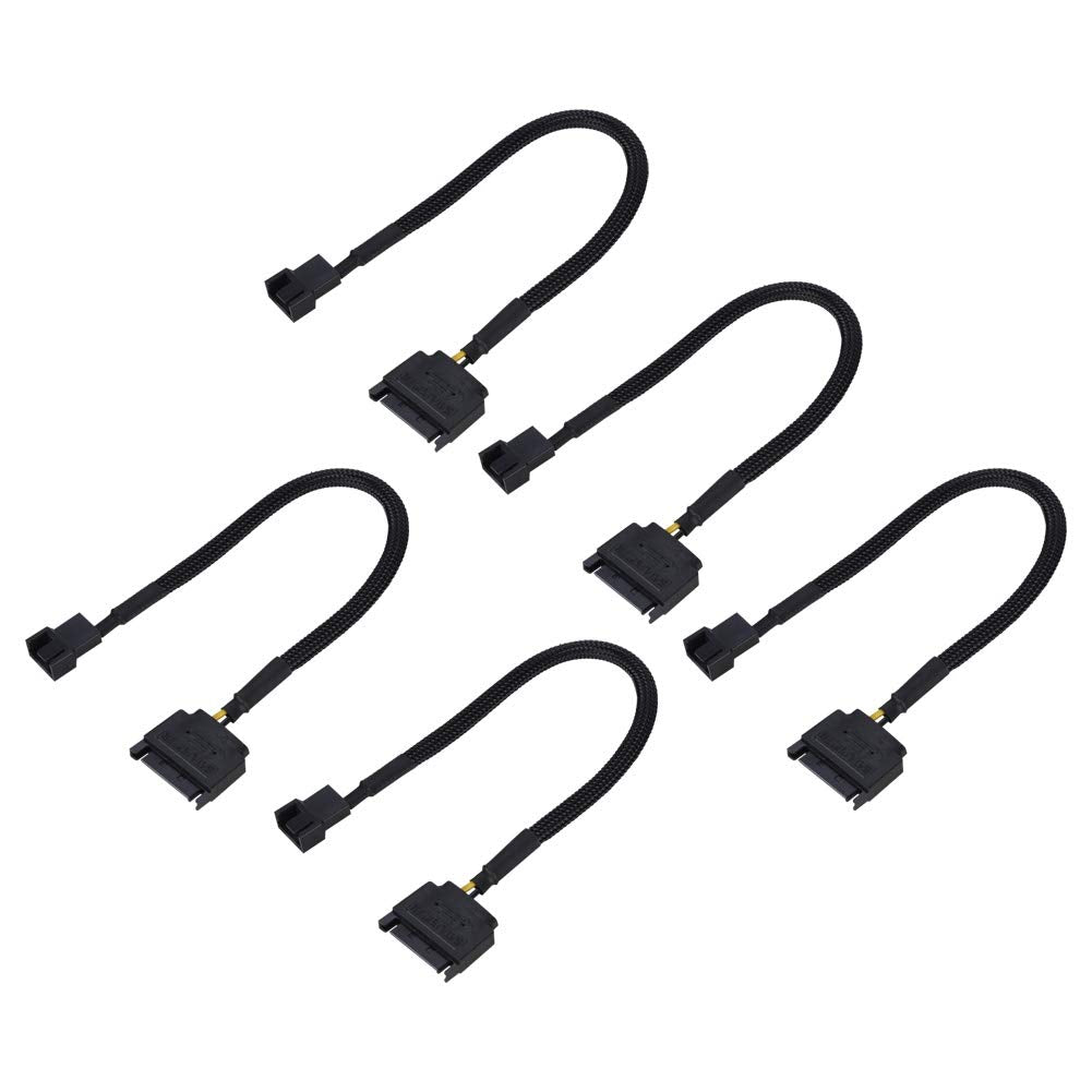 Zopsc Cooling Fan Adapter Cable 15Pin to 4Pin Converter 22AWG Cable SATA Support Power Your Fan with SATA 15Pin Connectors, 5PCS Per Set