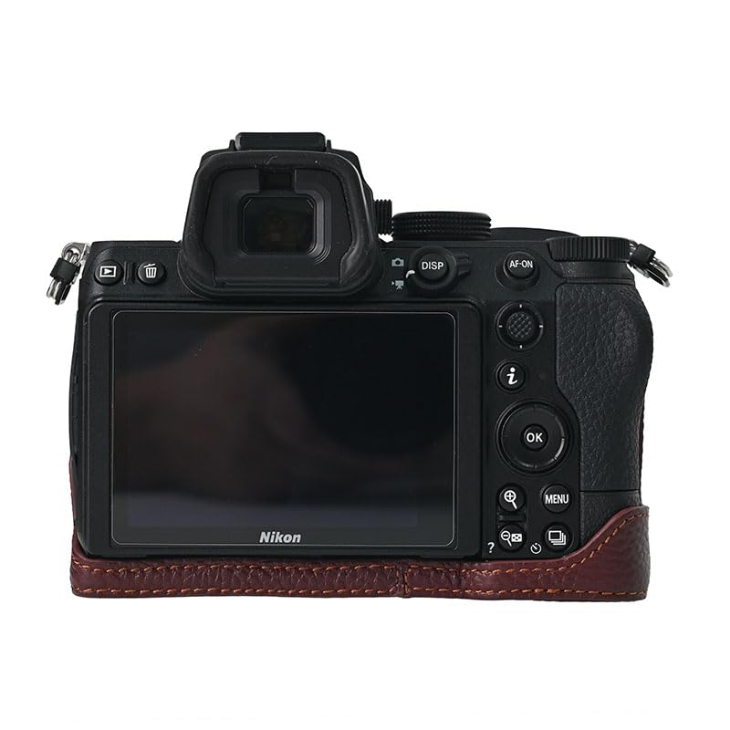 BMAOLLONGB Z6 II Case, Handmade Genuine Real Leather Half Camera Case Bag Cover for Nikon Z5/Z5 II/Z6/Z6 II Bottom Opening Version + Hand Strap