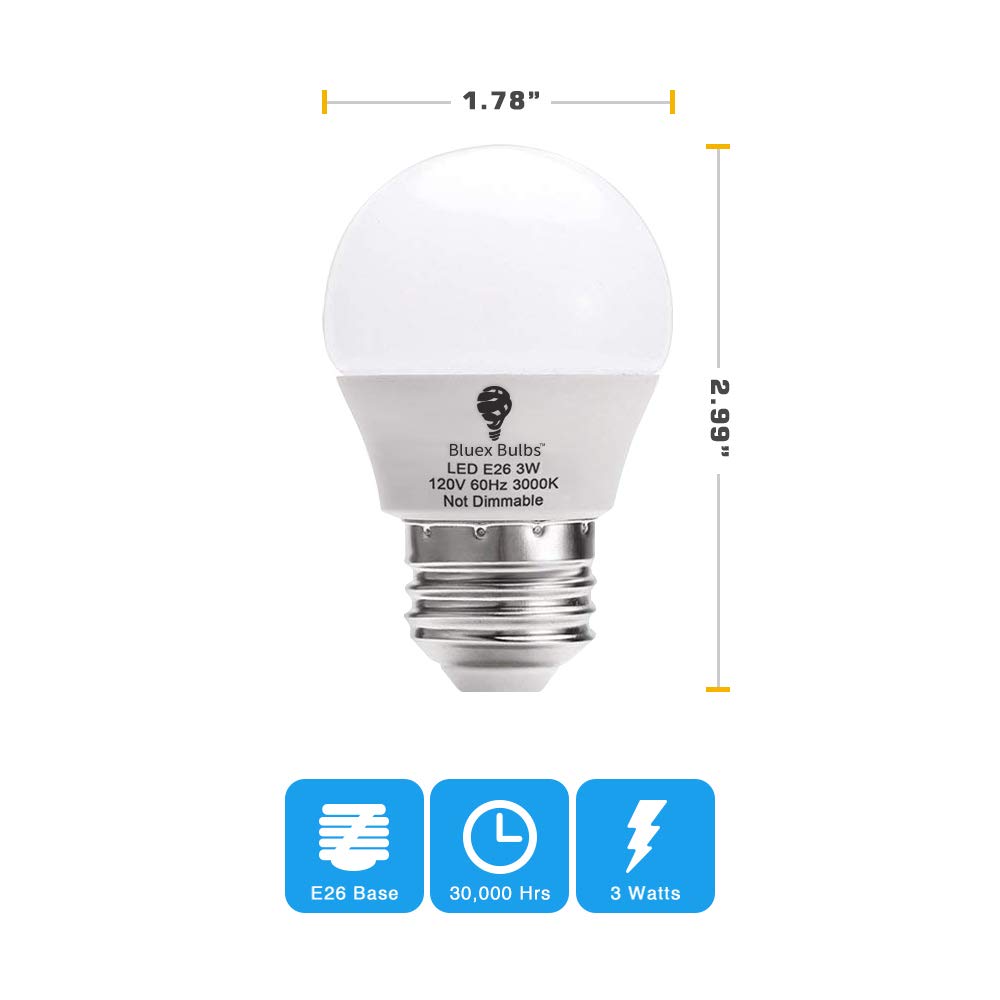 8 Pack BlueX 3W LED Light Bulb G14 3000K Warm White - 25W Equivalent - E26 Base 120V - Small Night Light Bulbs for Bedroom, Ceiling Fan, Table Lamp