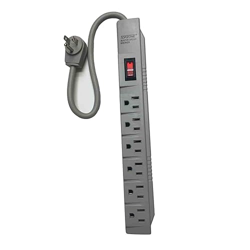 Topzone 6 Outlet 1.5Ft Safety Circuit Breaker Angle Electrical Wall Plug AC Wall Power Strip Switch Adapter ETL Listed(Gray)