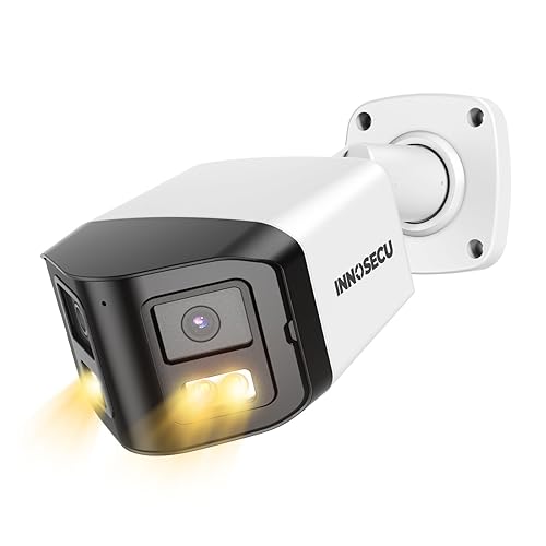 INNOSECU 8MP Dual Lens IP PoE Camera, 2X 4MP Security Bullet Surveillance Camera with 180° Angle View, Waterproof IP67, Light Color Night Vision