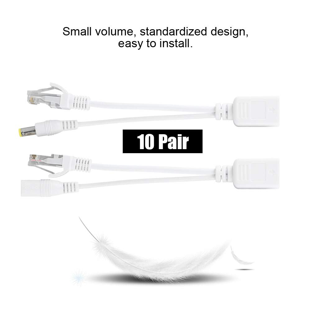 10 Pair IP Camera POE RJ45 Cable Power Over Ethernet Adapter Injector Splitter 12 V