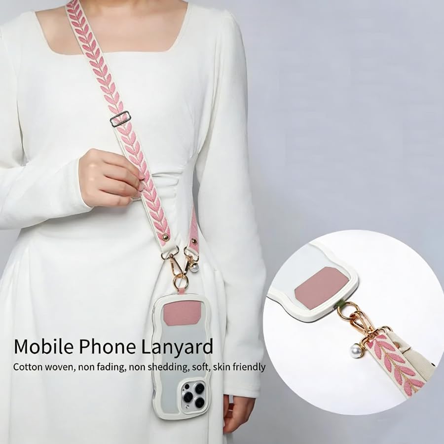 ARFUKA Adjustable Nylon Crossbody Phone Lanyard Neck Strap Anti-Theft Cell Phone Strap Accessory for Women Pink
