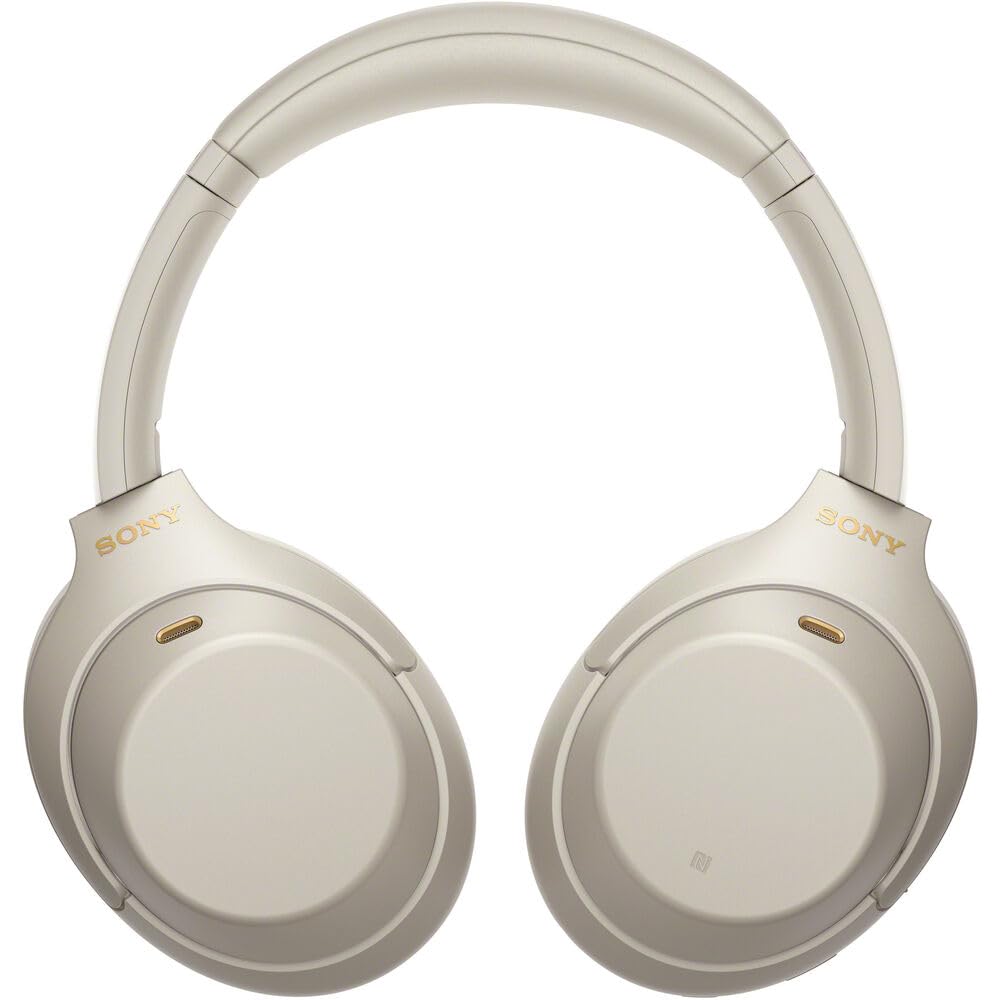 Sony WH-1000XM4 Wireless Noise-Canceling Over-Ear Headphones (Silver) with Mic for Phone-Call and Voice Control (WH1000XM4/S) + Headphone Stand + USB…