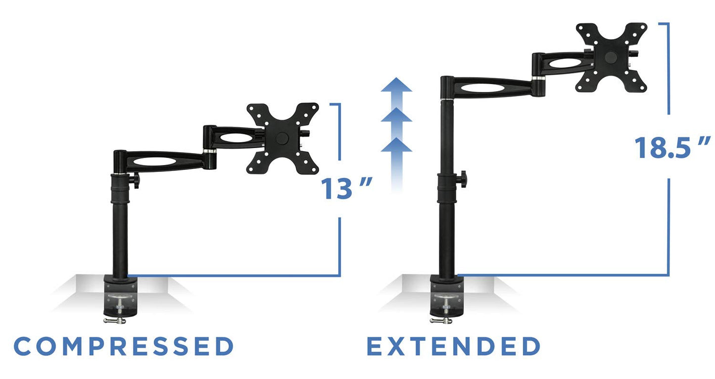 Mount-It! Single Monitor Arm Mount | Desk Stand | Heavy Duty Full Motion Height Adjustable | Fits 19 21 24 27 29 30 in VESA 75 100 Compatible Computer