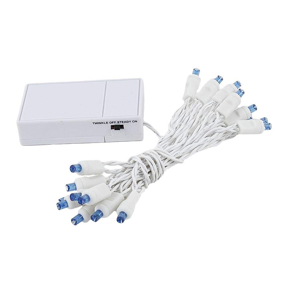 Novelty Lights Battery Operated LED Mini Lights 8 Feet, 20 Count Blue Fairy Lights on White Wire, On/Off & Flashing Modes, Indoor/Outdoor Use, 3X AA