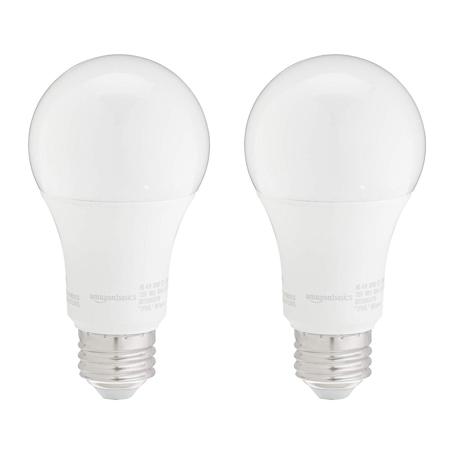 Amazon Basics A19 LED Light Bulbs, 100W Equivalent, 15W Energy Efficient, E26 Standard Base, Soft White 2700K, Non-Dimmable, 10,000 Hour Lifetime