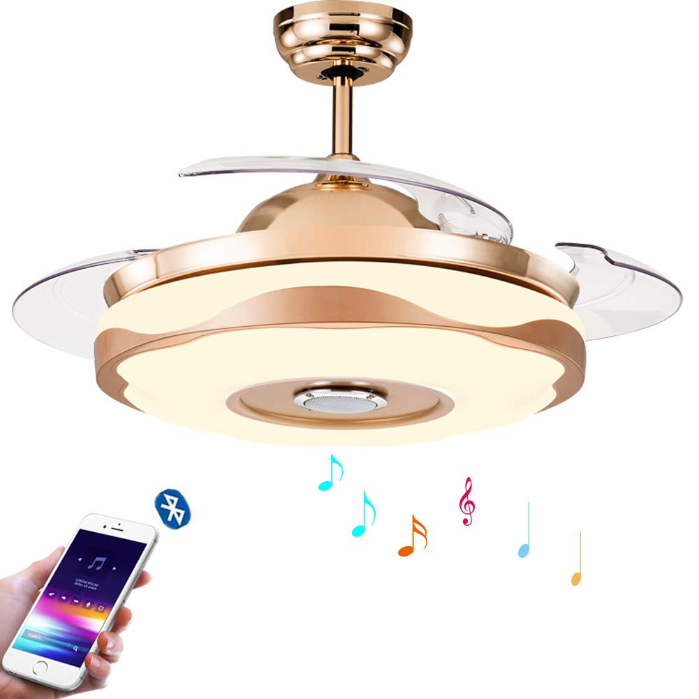 KPIBEST 36 Inch Bluetooth Ceiling Fan with Remote Control 3 Lights Level, Retractable Chandelier Fans with 7 Colorful Dimmable for Dining Room Bedroom