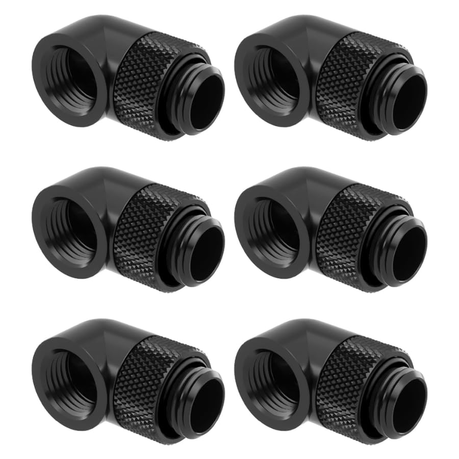 greenDracaena Dracaena.io 6 Pack G1/4" 90° Rotary 360° Swivel Fitting, Male to Female Extender Adapter for PC Water Cooling Loop, Computer Liquid