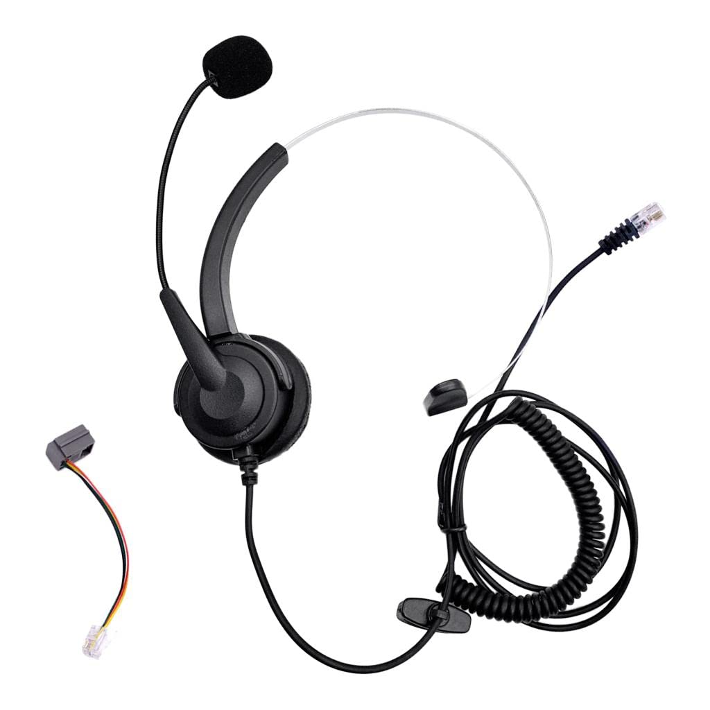 RJ11 Handsfree Call Center Corded Telephone Monaural Headset, Black