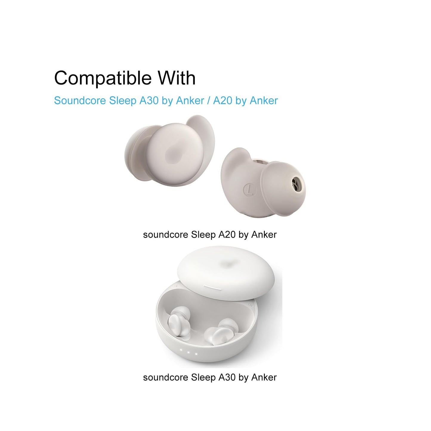 Klowcok Replacement Ear Tips for Soundcore Sleep A20 / A30 Earbuds, Soft Silicone Eartips 3 Pairs (S/M/L)