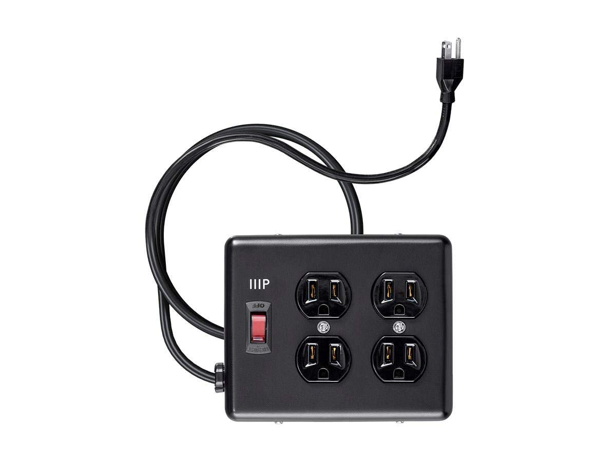 Monoprice Heavy Duty Metal Surge Protector - 4 Outlet Power Strip, 180 Joules, UL Certified, 6 Feet Cable, Black