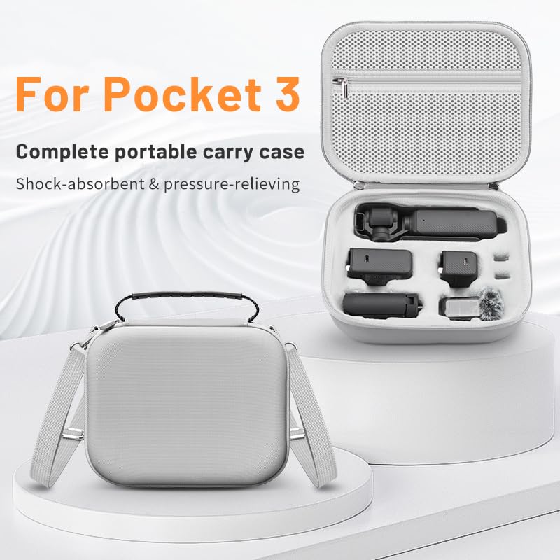 DFTIME Pocket 3 Bag Carry Case, Portable PU Hard Storage Bag with Shoulder Straps Case Compatible for DJI Osmo Pocket 3 Vlogging Camera, Grey Color