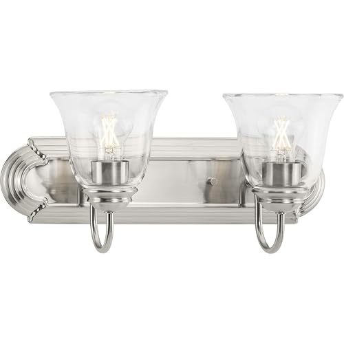 Progress Lighting Clear Glass 18 in. 2-Light Brushed Nickel Transitional Vanity Light with Clear Glass for Bathroom