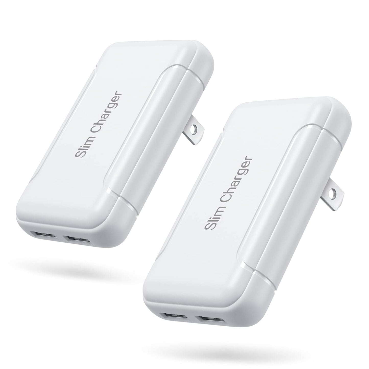 Slim Wall Charger, 2 Pack 3A/5V Dual Port USB-A Wall Charger with Foldable Plug, Flat Double USB Wall Plug Portable Fast Charging Block for iPhone
