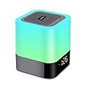 Aisuo Night Light-5 in 1 Bedside Lamp with Bluetooth Speaker, 12/24H Digital Calendar Alarm Clock, Touch Control, Support TF and SD Card, Music